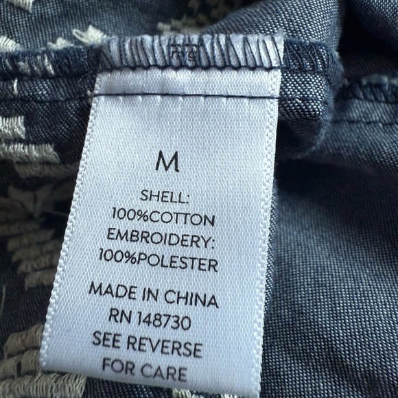 Westport Chambray Embroidered Dress M Blue Off the Shoulder Pockets Cotton - Picture 8 of 10